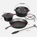 5-delige gietijzeren Dutch Oven set, El Fuego, zwart